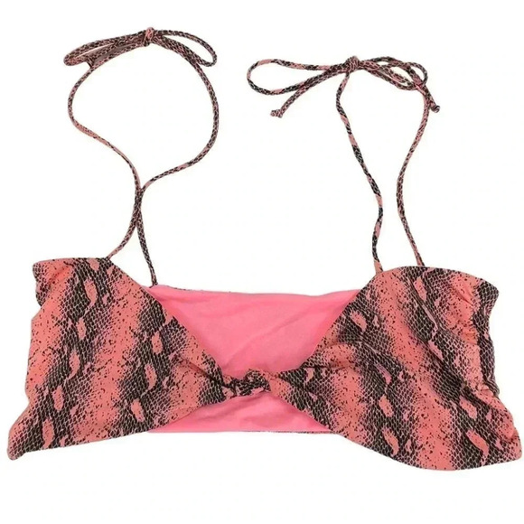 Ris-K Nylon Blend Pink Snake Print Knot Front Hiatus Swimsuit Top Size Large - Picture 4 of 8